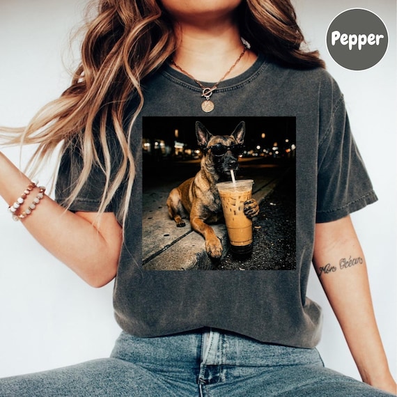 Belgian Malinois Iced Coffee Shirt, Funny Dog Mom Art Tee, Malinois Lover Gift, Comfort Colors T-Shirt