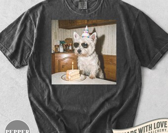 Grappig Westie verjaardagsshirt, retro hondenfeestshirt, cadeau voor West Highland Terrier-liefhebbers, schattige kleding voor hondenmoeders, cadeau voor huisdiereigenaren
