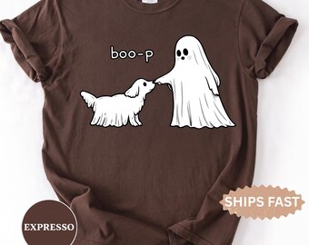 Comfort Colors Cute Ghost Dog Shirt, Boo-P Halloween T-shirt, Funny Dog Lover Shirt, Spooky Season Shirt, Pet Owner Halloween Gift
