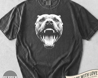 Stoer Pitbull T-shirt, Grunge Streetwear Pitbull T-shirt, T-shirt voor dierenliefhebbers, Cadeau voor hondenliefhebbers, Kleding voor stoere waakhonden, Cadeau voor huisdiereigenaren