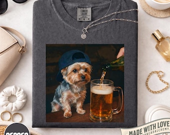 Lustiges Yorkie trinkt Bier Shirt, Dummes sarkastisches Yorkshire Terrier Neuheit Meme Grafik T-Shirt, lustiges Hund Geschenk Männer Frauen, T-Shirt
