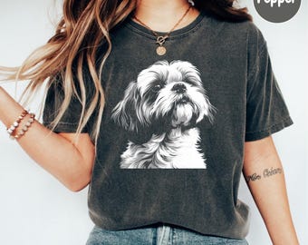 Camiseta con silueta de Shih Tzu, colores cómodos, genial, regalo para dueños de Shih Tzu, amante de los perros.