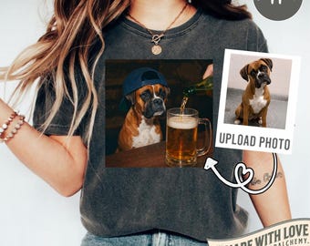 Funny Custom Dog Drinking Beer Shirt, Silly Sarcastic Personalized Photo Novelty Meme Graphic Tee, Funny Dog Gift Men Women, T-Shirt