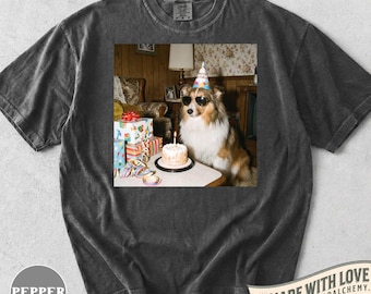 Grappig T-shirt voor een verjaardag met een Shetland Sheepdog, retro feestshirt voor honden, cadeau voor Sheltie-liefhebbers, schattige kleding voor hondenmoeders, cadeau voor huisdiereigenaren