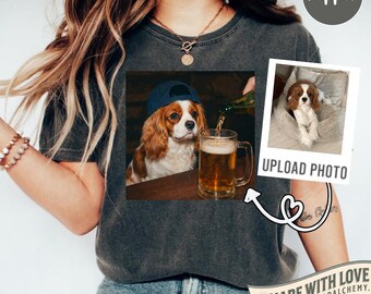 Funny Custom Dog Drinking Beer Shirt, Silly Sarcastic Personalized Photo Novelty Meme Graphic Tee, Funny Dog Gift Men Women, T-Shirt