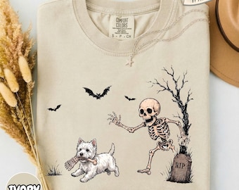 Westie Halloween Shirt, Funny Skeleton West Highland Terrier Dog Tee, Spooky Dog Lover Gift Men Women, Comfort Colors Halloween T-Shirt