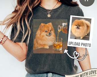 Kundenspezifisches Hundetrinkendes Whisky-Shirt, lustiges personalisiertes Foto-sarkastisches Neuheit Meme Grafik-T-Stück, lustiges Hundegeschenk Männer Frauen, T-Shirt