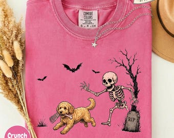 Goldendoodle Halloween Shirt, Funny Skeleton Doodle Dog Tee, Spooky Dog Lover Gift Men Women, Comfort Colors Halloween T-Shirt