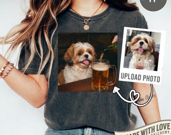 Funny Custom Dog Drinking Beer Shirt, Silly Sarcastic Personalized Photo Novelty Meme Graphic Tee, Funny Dog Gift Men Women, T-Shirt
