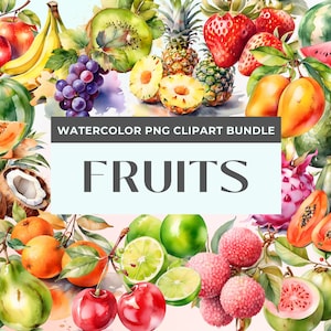Watercolor Fruits Clipart Bundles, Natural Foods Illustrations, Tropical Fruit Collection, Sweet and Ripe, Juicy Fruits, Commercial Use
