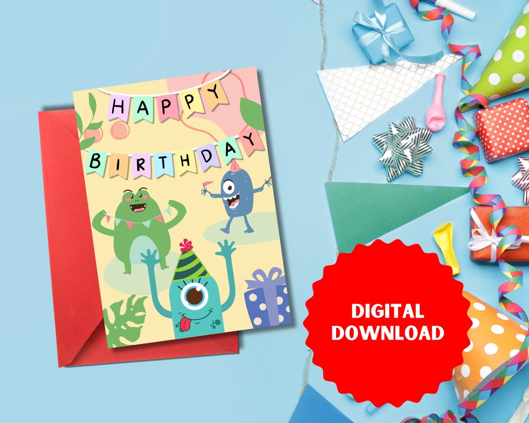 Happy Birthday Card, Greeting Card, Kids Birthday Cards, Printable Card ...