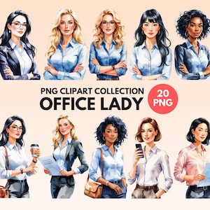 Office Lady Watercolor Clipart Bundle, Business Woman Transparent PNG, Digital Download, Lady boss Clipart Illustration, Commercial Use