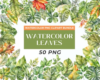 Green Leaf Watercolor Clipart Collection, Tropical Leaves, leaf illustration, Botanical Clipart, Greenery Foliage, Apothecary, PNG Clipart
