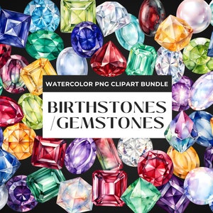 Watercolor Birthstone Clipart Bundle, Gemstones Vector Illustration, Birthday Stones, Crystal Elements, Shiny Jewelry, Birth month Gems