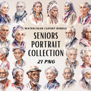 Imágenes prediseñadas de retrato de anciano, colección de abuelos, ilustraciones de acuarela de personas mayores, personas mayores, ancianos, abuela, abuelo