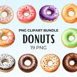 Donut Clipart, Realistic Doughnut Clipart Bundles, Sweet Foods Illustrations, PNG Donuts Pack, PNG Pastry Downloads Collection