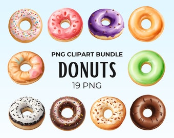 Donut Clipart, Realistic Doughnut Clipart Bundles, Sweet Foods Illustrations, PNG Donuts Pack, PNG Pastry Downloads Collection
