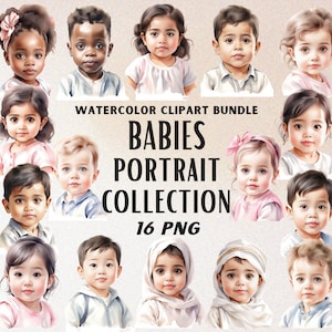Watercolor Babies Clipart Bundle, Cute Kids Portraits, Sweet Baby Illustrations, Infant Portrait Bundles, Preschool Children Faces