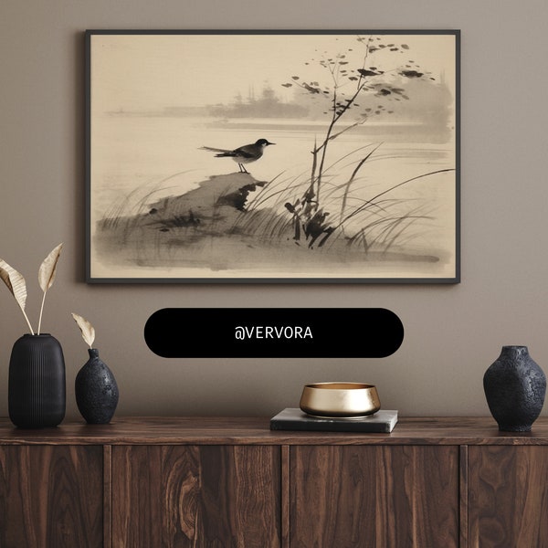 Japanese Art - Nature Painting Wall Decor - Japanese Style Minimalistic Sumi-e Ink Art - Digital Print