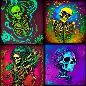 Neon Graffiti Skeletons