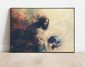 Christ Considers the Weight of the World, AI Art, Digital Painting, Christian art, AI Digital Art Print.