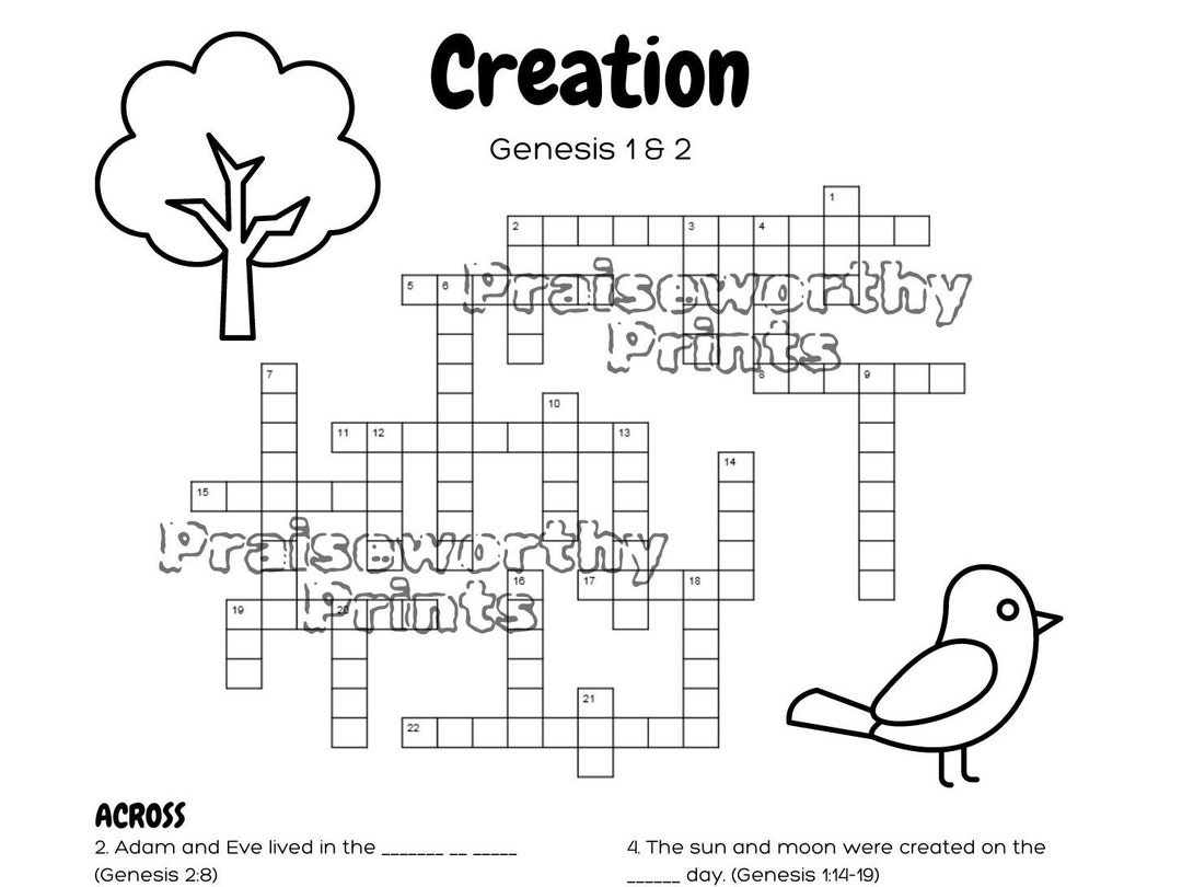 Creation Crossword Digital Download Bible Class Resource Childrens