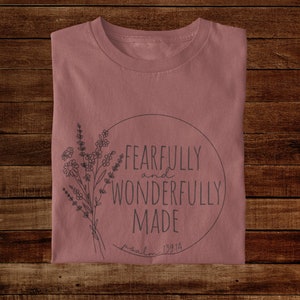 Maglietta spaventosamente e meravigliosamente realizzata per lei, camicia Salmo 139:14 per donne cristiane, regalo cristiano per la mamma, maglietta biblica per donne