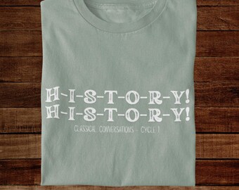 Geschiedenis Klassieke gesprekken Cyclus 1 comfortkleur-t-shirt, grappig homeschoolt-shirt, voor homeschoolmoeder