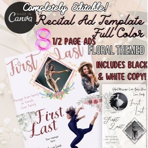 Floral Dance Recital Programm Anzeigenvorlage - Bearbeitbares Canva Design (Digitaler Download)
