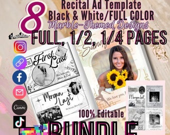 Marble Recital Program Ad Templates – Canva Editable (Digital Download)