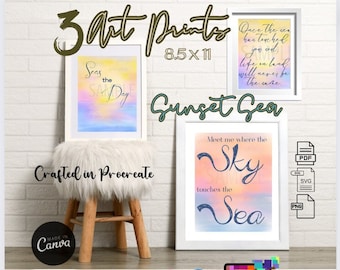 Sky Sea Quotes Art Print, Sunset Ocean View (Digital Download)