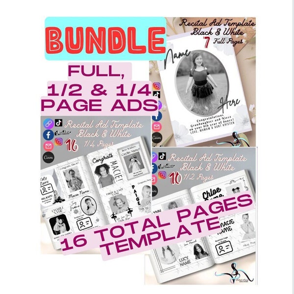 Recital Program Ad Template Bundle, Full/Half/Quarter Page (Canva Editable, Digital Download)