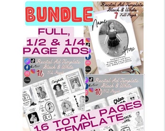 Recital Program Ad Template Bundle, Full/Half/Quarter Page (Canva Editable, Digital Download)