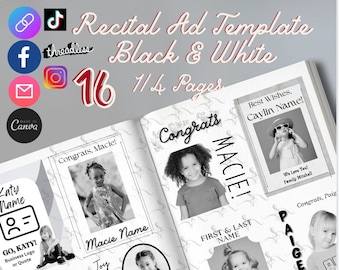 Plantilla de anuncio para programa de recital: Blanco y negro, editable en Canva (descarga digital)