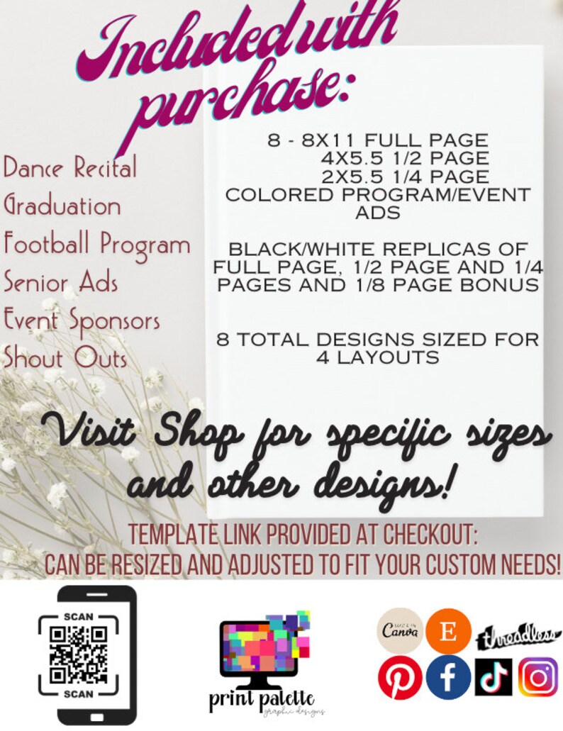 BUNDLE 8 Designs Full 1/2 1/4 1/8 Page Floral Themed Color Templates ...