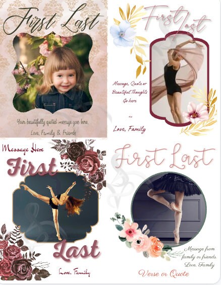8 ONE FOURTH 1/4 Page Floral Themed Color Templates for Program Ad ...