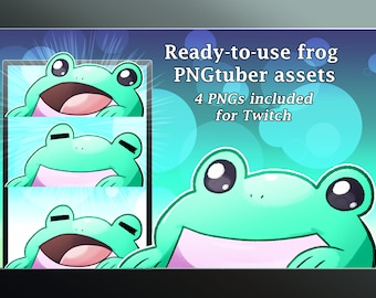 PNGtuber model cute teal frog ready to use Veadotube mini for Twitch streaming original twitch persona