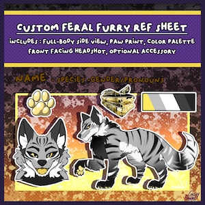 custom furry reference sheet commission - personalized four-legged feral fursona original character art : Custom Furry Art with background