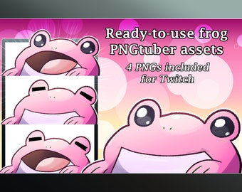 PNGtuber model cute pink frog ready to use Veadotube mini for Twitch streaming original twitch persona