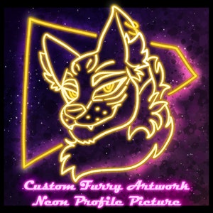 custom furry art commission - personalized digital profile picture neon sign fursona original character digital art : Cute Custom Furry Art