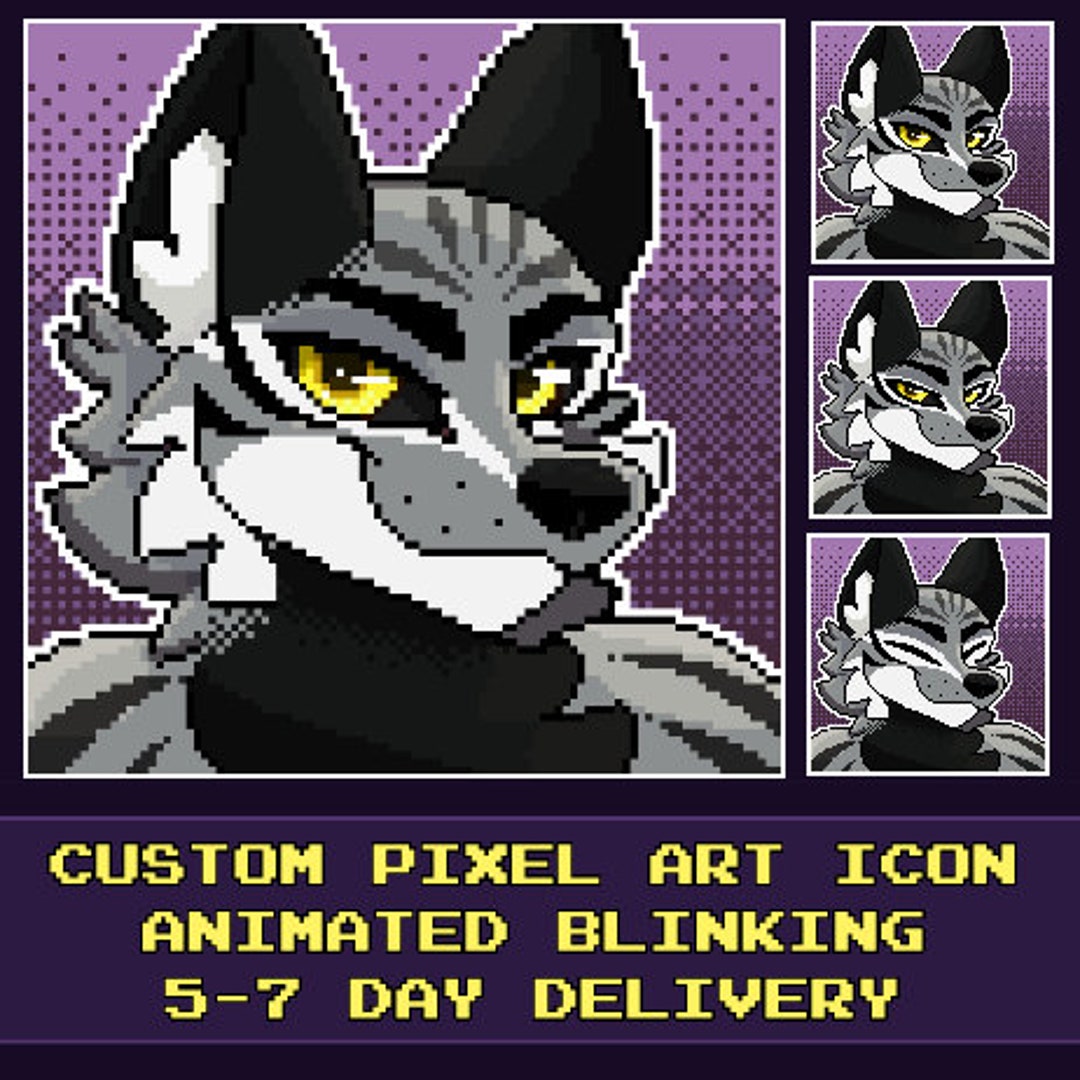Animated Furry Pixel Art Commission Headshot Icon - Blinking