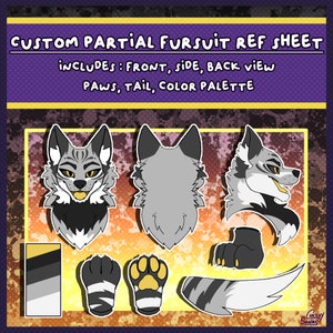 custom partial fursuit reference sheet commission - personalized partial original character digital art : Custom Furry Art with background