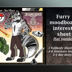 custom furry reference sheet moodboard commission FLAT - personalized full-body fursona original character digital art : Custom Furry art