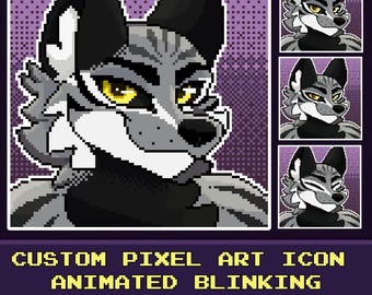 Animated furry pixel art commission headshot icon - blinking personalized fursona digital art : Custom Furry Art profile picture Pixel Art