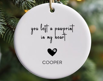 Pawprint in my Heart Personalized Dog Memorial Ornament, Personalized Christmas Ornament, Hanging Ornament for Christmas, Pet Memorial