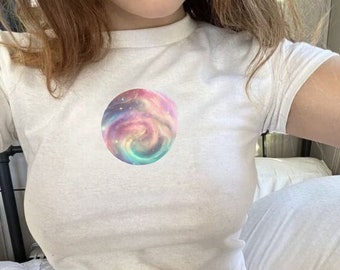 Swirling Galaxy Crop Top Y2K Baby Tee Aesthetic, Trendy 80s 90s Vintage Tee, Retro 90s Style Tee, Y2K Baby Tee, Y2K Clothing