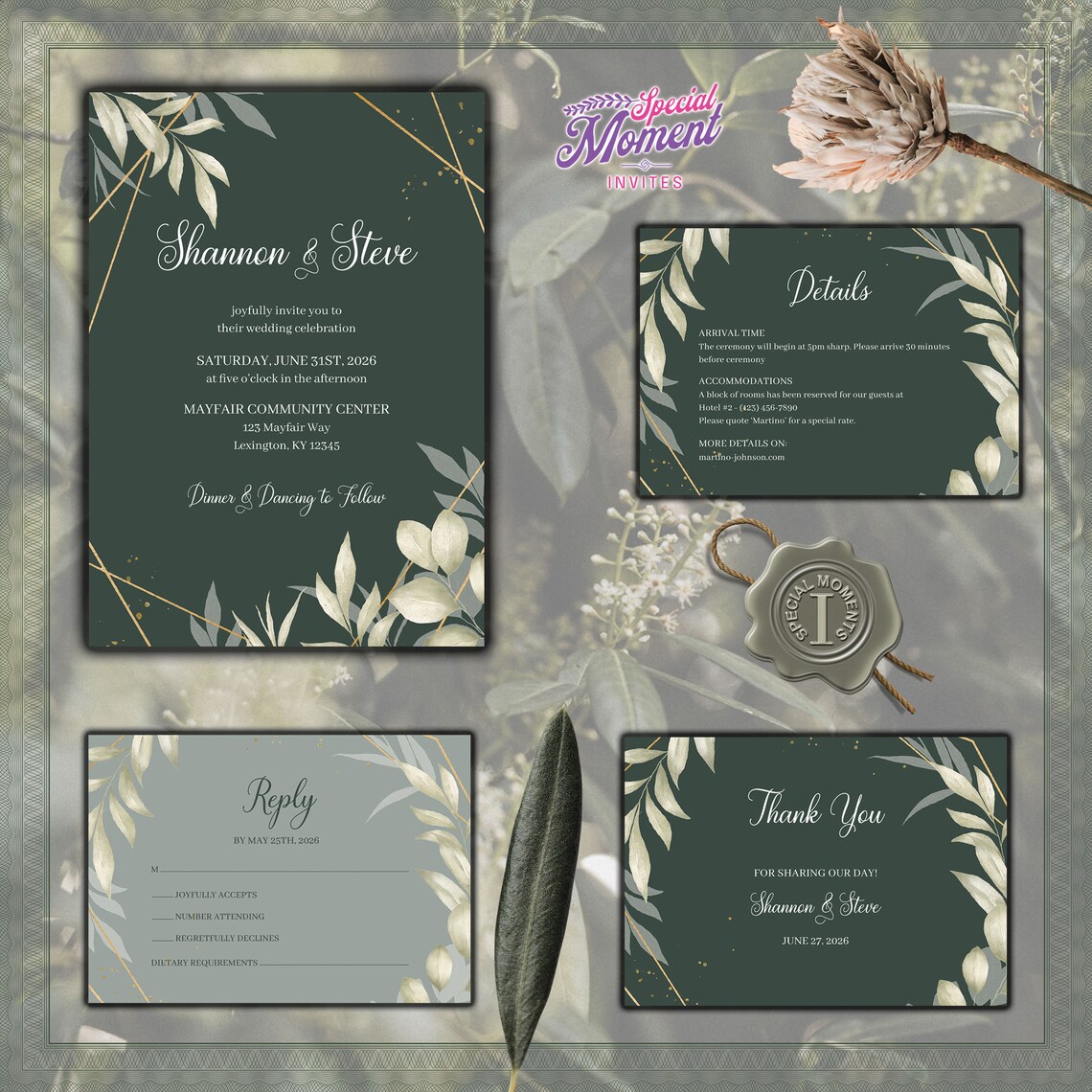 Floral Sage Wedding Invitation, Botanical Wedding Invitation, Sage ...