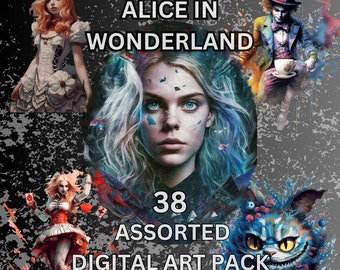 Alice in wonderland | 38 Digital assorted art set | Splatter Paint | Gothic digital art | Transparent background