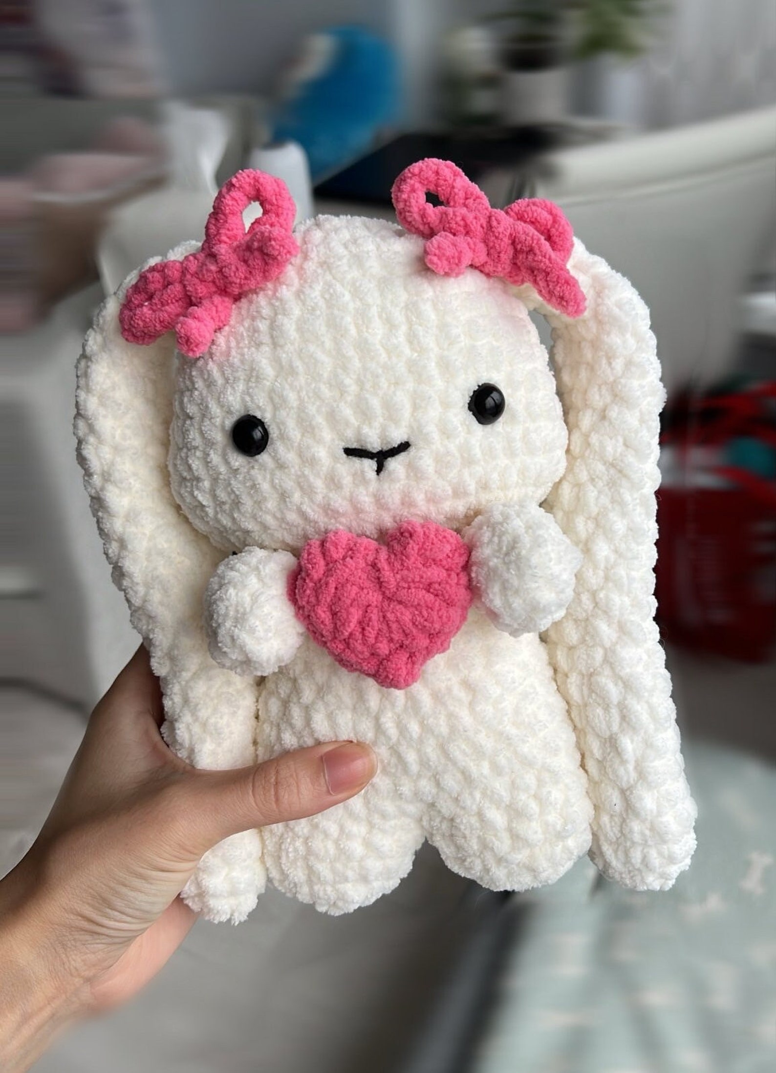 Handmade Crochet Long Ear Bunny Toy in Grey