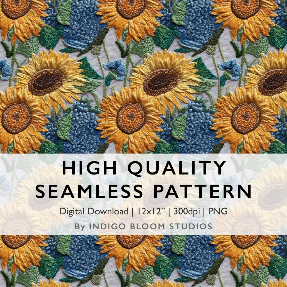 Seamless Embroidery Pattern Floral Seamless Pattern Sunflowers Van Gogh ...